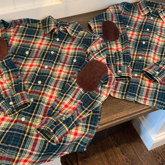 Boys Polo Flannel Button Down Suede-Like Elbow - Picture 2 of 4